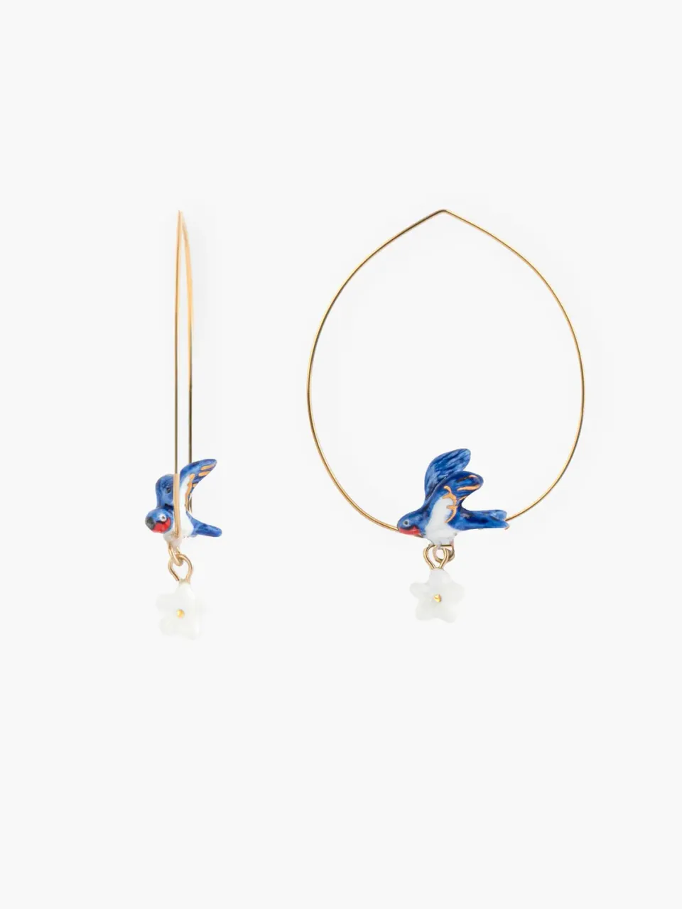 Nach Bijoux hirondelle et fleur boucles créoles bleues