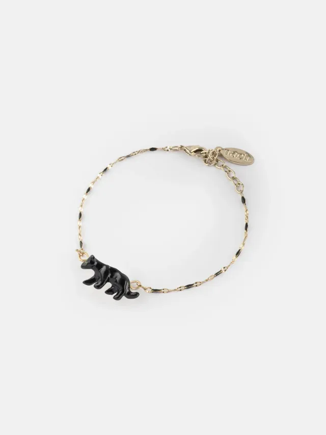 Nach bracelet perles et panthère élastique porcelaine
