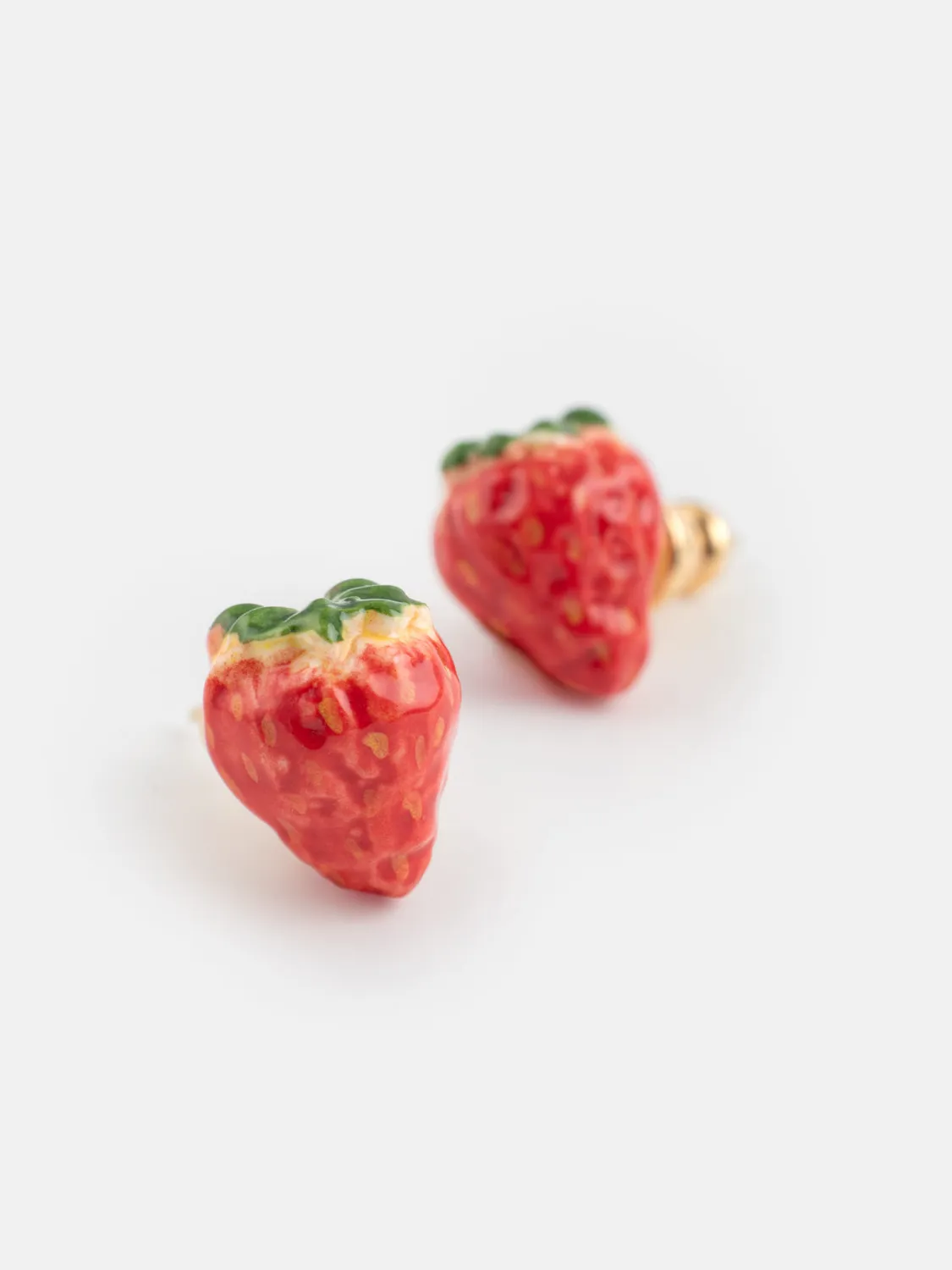 Nach Bijoux Puces fraise boucles doreilles porcelaine rouge