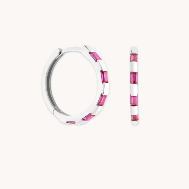 Astrid & Miyu Pink Sapphire Baguette Hoops boucles or blanc