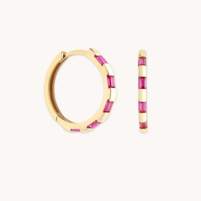 Astrid & Miyu Baguette créoles saphir rose or massif