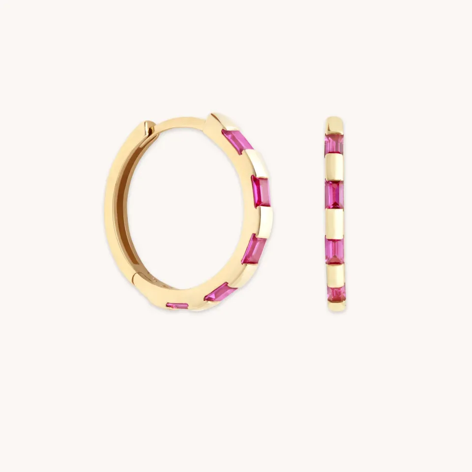 Astrid & Miyu Baguette créoles saphir rose or massif