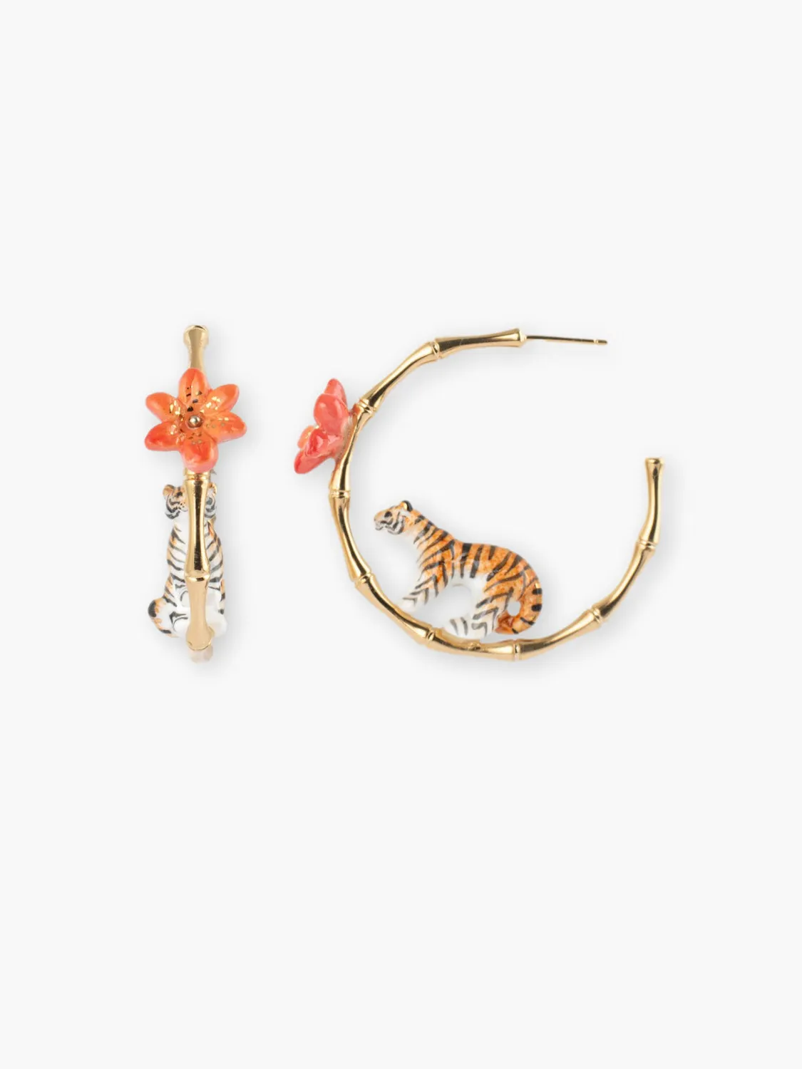 Nach Bijoux bambou tigre et fleur créoles orange porcelaine