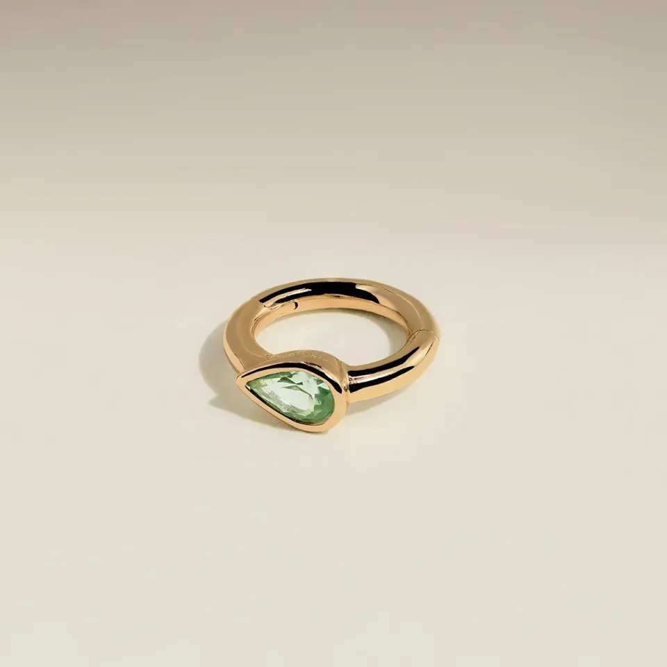 Astrid & Miyu Green Sapphire Pear anneau piercing or massif