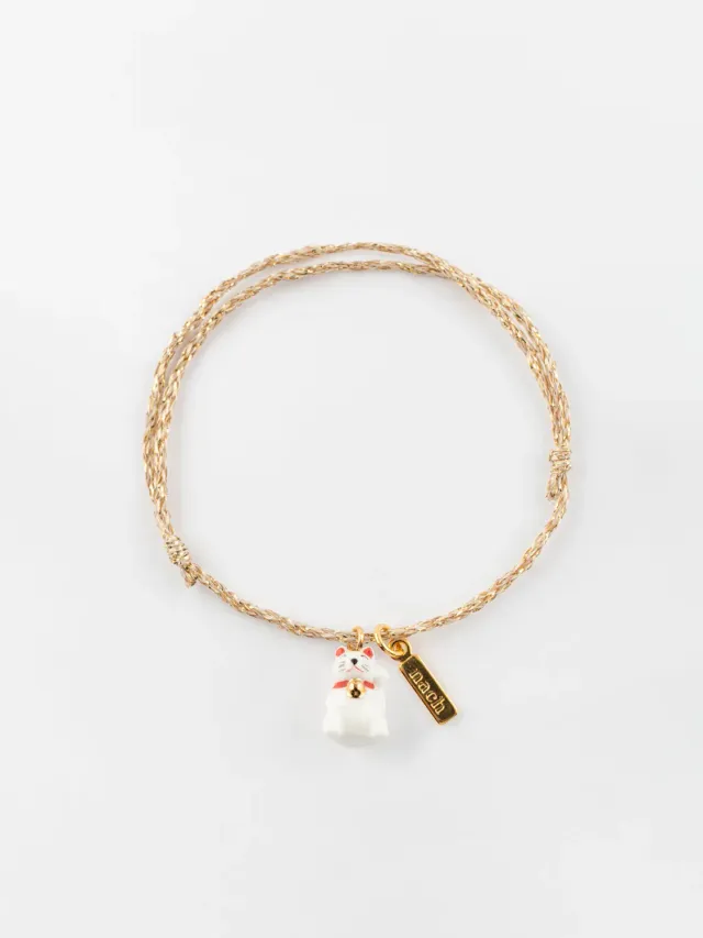 Nach Bijoux Lucky you bracelet maneki neko cordon beige doré