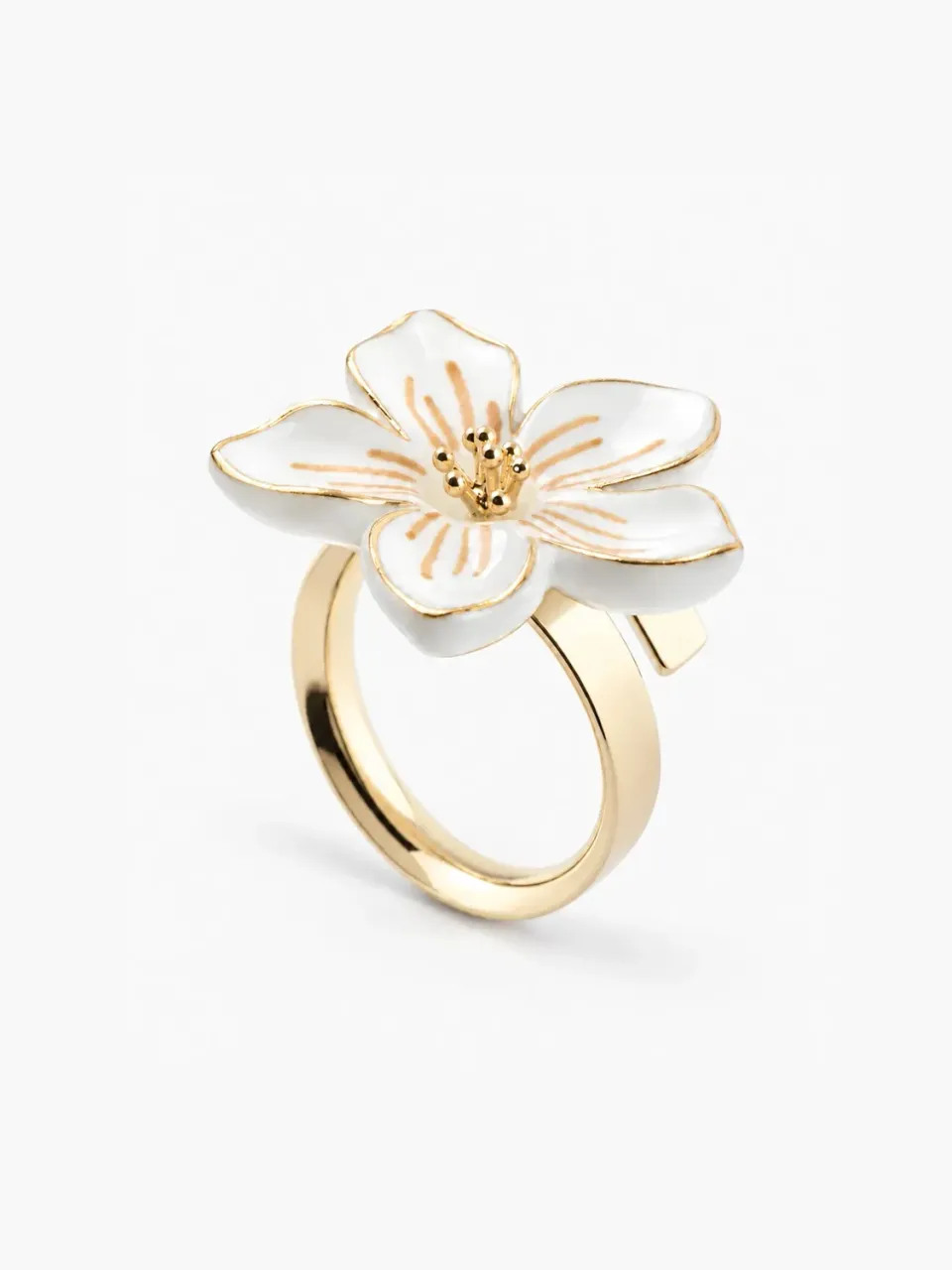 Nach Bijoux fleur blanche bague ajustable porcelaine dorée