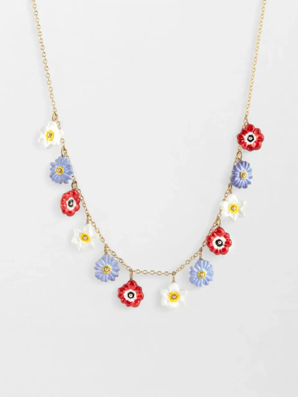Nach Bijoux Collier Fleurs anémones porcelaine rouge 44 cm