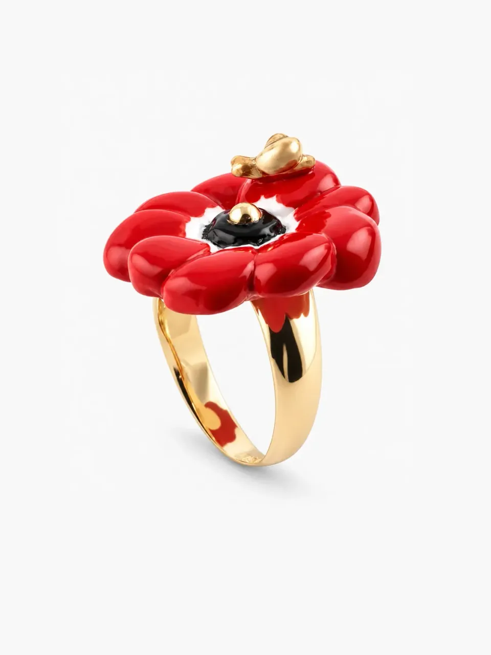 Nach Bijoux Bague anémone rouge ajustable porcelaine