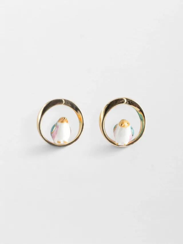 Nach Bijoux oiseau bleu boucles puces rondes porcelaine