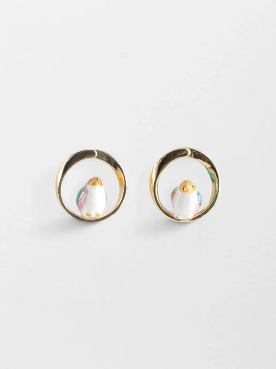 Nach Bijoux oiseau bleu boucles puces rondes porcelaine
