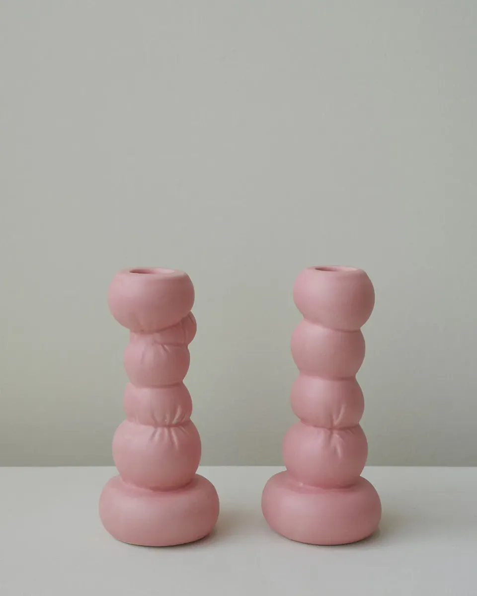 Completedworks Misfits lot 2 bougeoirs céramique rose mat