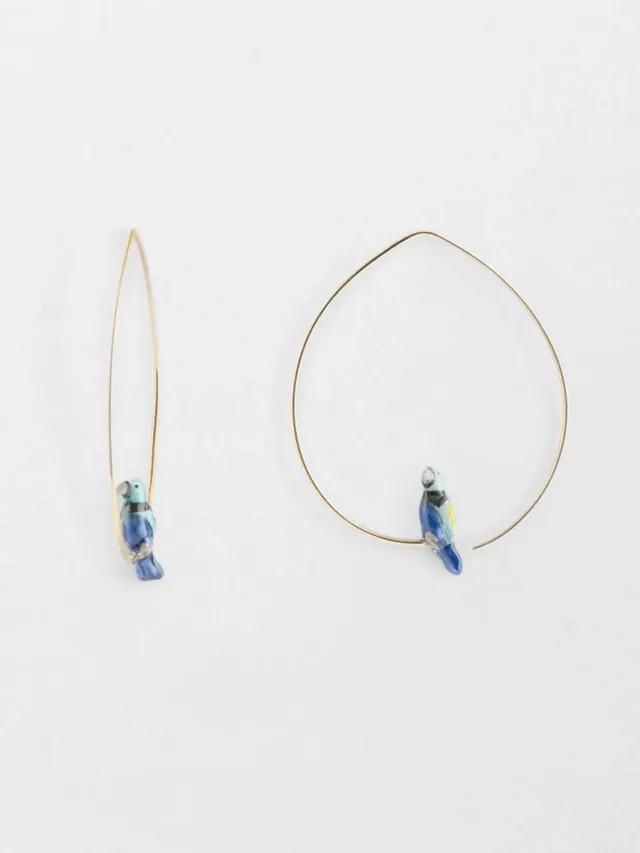 Nach moyennes créoles oiseau tangara boucles d'oreilles bleues