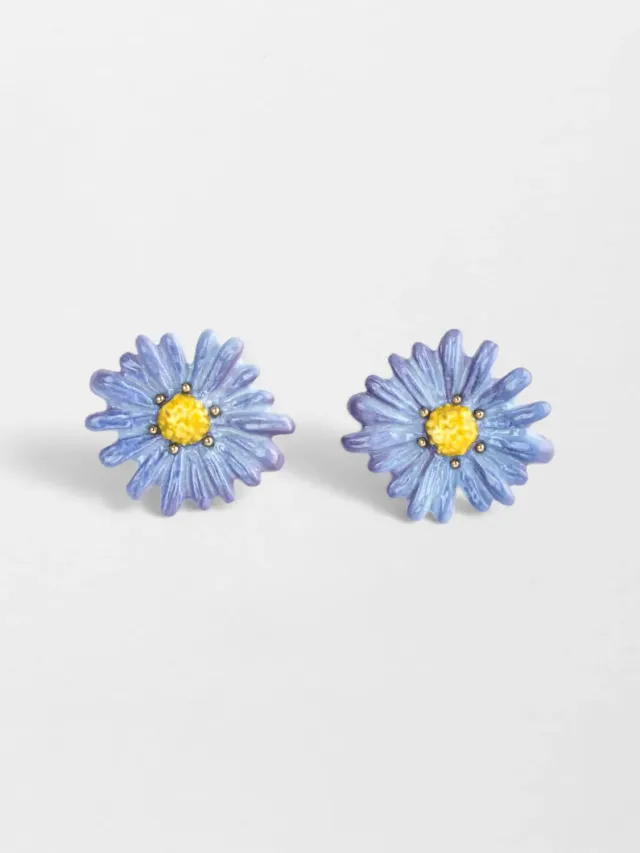 Nach Bijoux Anémone bleue boucles puces porcelaine 3 cm