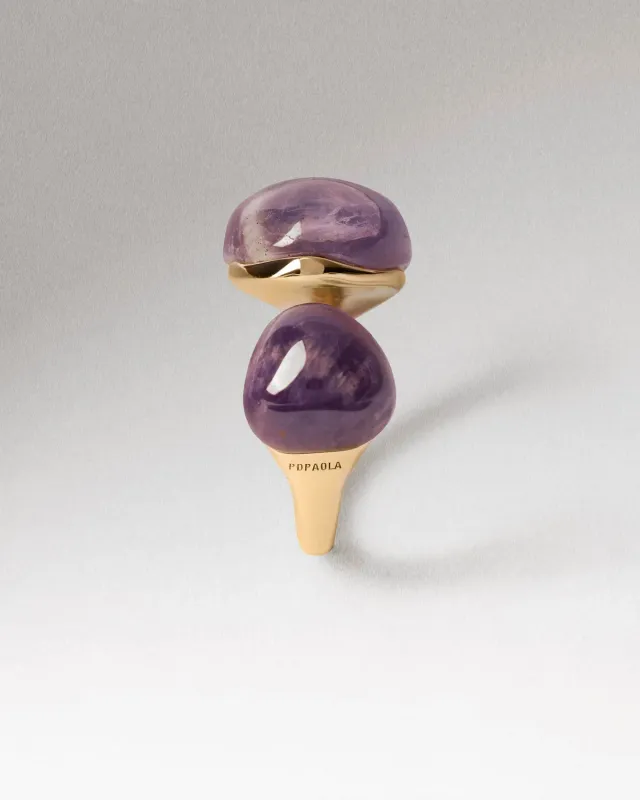 PDPAOLA Gravity bague améthyste plaqué or pierre violette