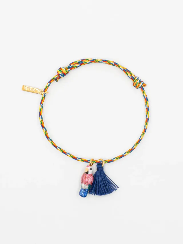 Nach Bijoux Bracelet perroquet rose pompon cordon multicolore