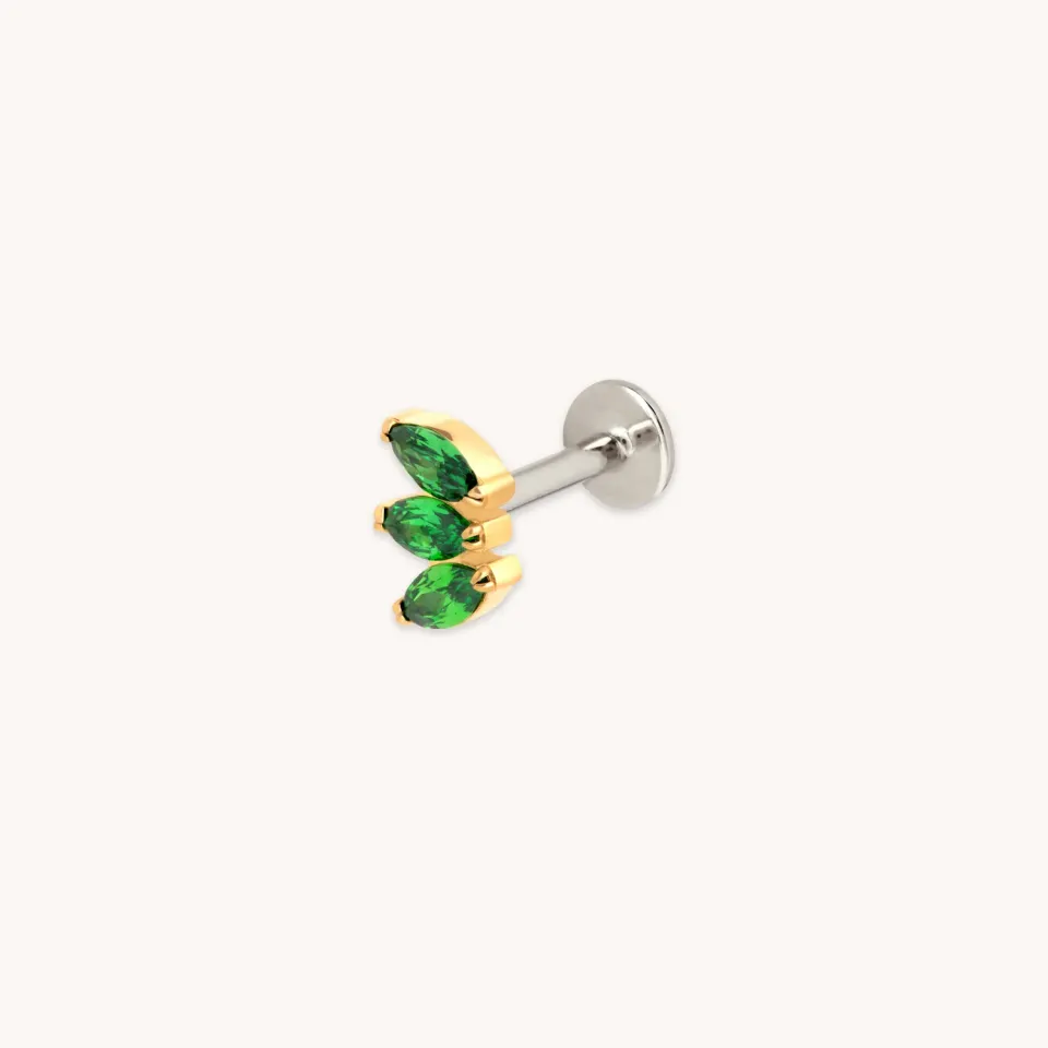 Astrid & Miyu Green Marquise Fan piercing titane doré