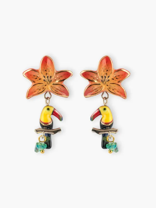 Nach Bijoux Toucan Lys boucles d'oreilles pendantes orange