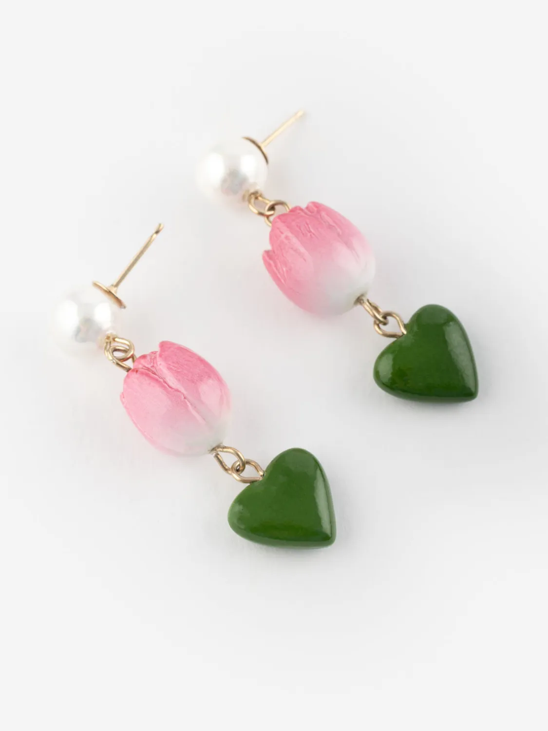 Nach Bijoux Pendante perle tulipe et cœur boucles doreilles nacre