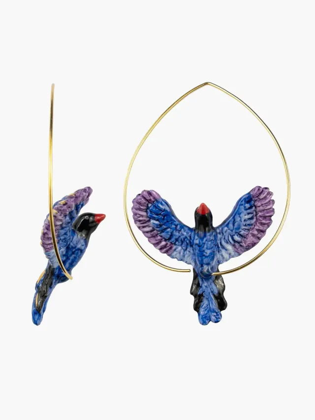 Nach Bijoux grandes créoles pie bleue de Taïwan porcelaine 6,2 cm