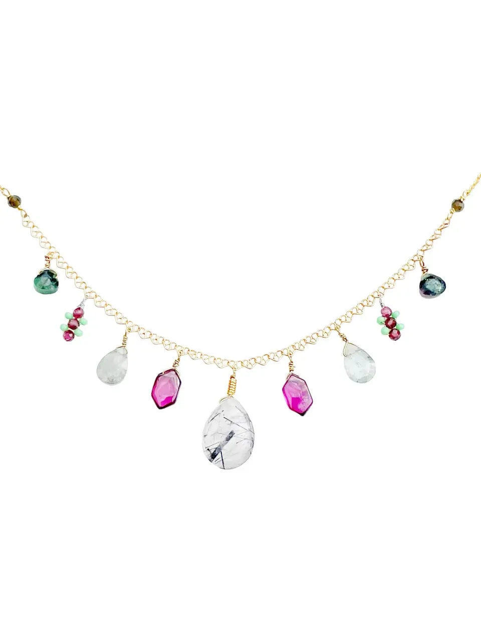 Le Fourbi de Capucine B21_40 collier laiton doré grenat 41 cm