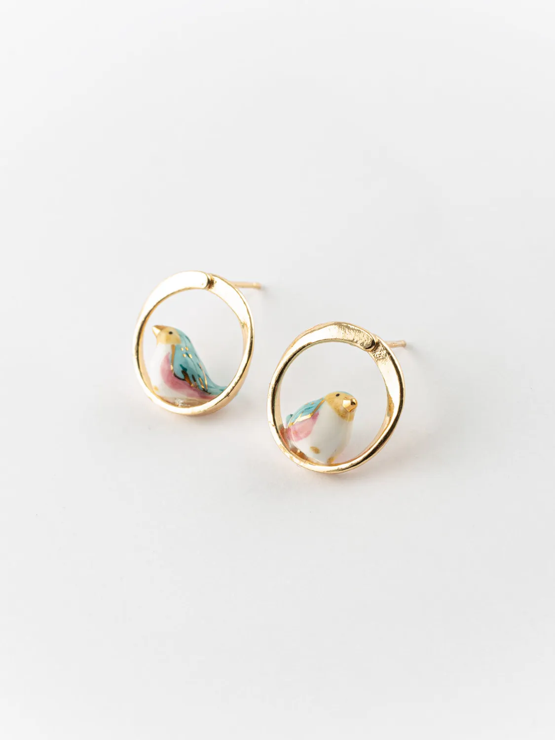 Nach Bijoux oiseau bleu boucles puces rondes porcelaine