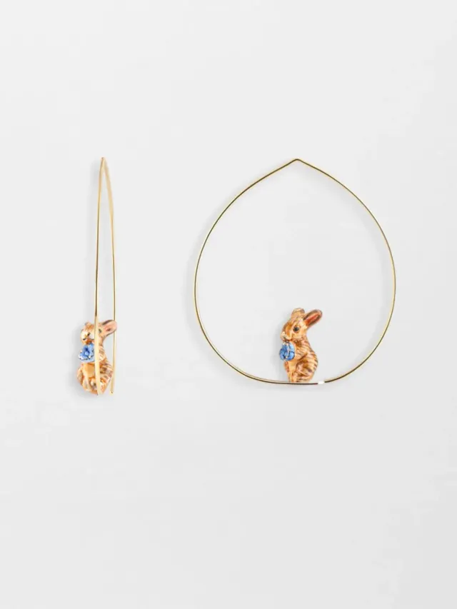 Nach Bijoux Lapin Marron créoles moyennes porcelaine