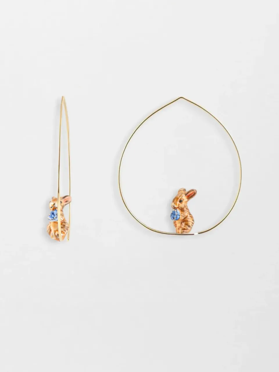 Nach Bijoux Lapin Marron créoles moyennes porcelaine