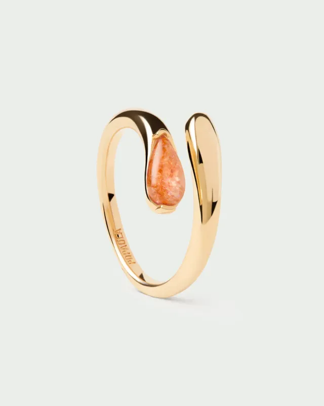 PDPAOLA Kalia bague sunstone dorée pierre soleil
