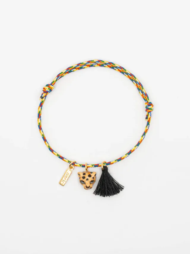 Nach Bijoux Léopard bracelet cordon multicolore pompon porcelaine