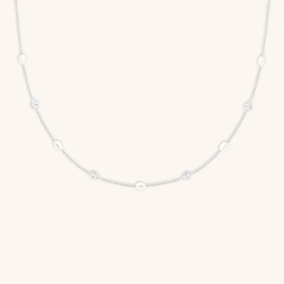 Astrid & Miyu Pearl Crystal Charm collier argent perle cristal