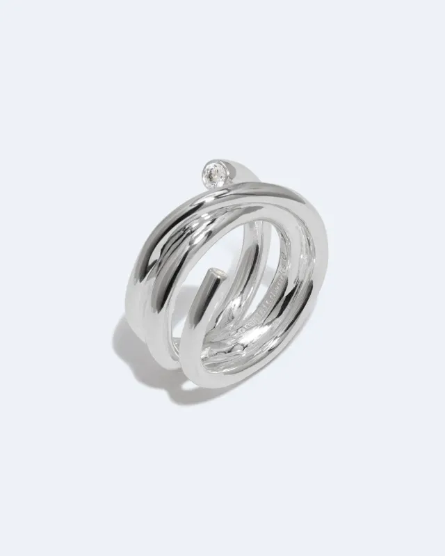 Completedworks Coil bague zirconia argent recyclé