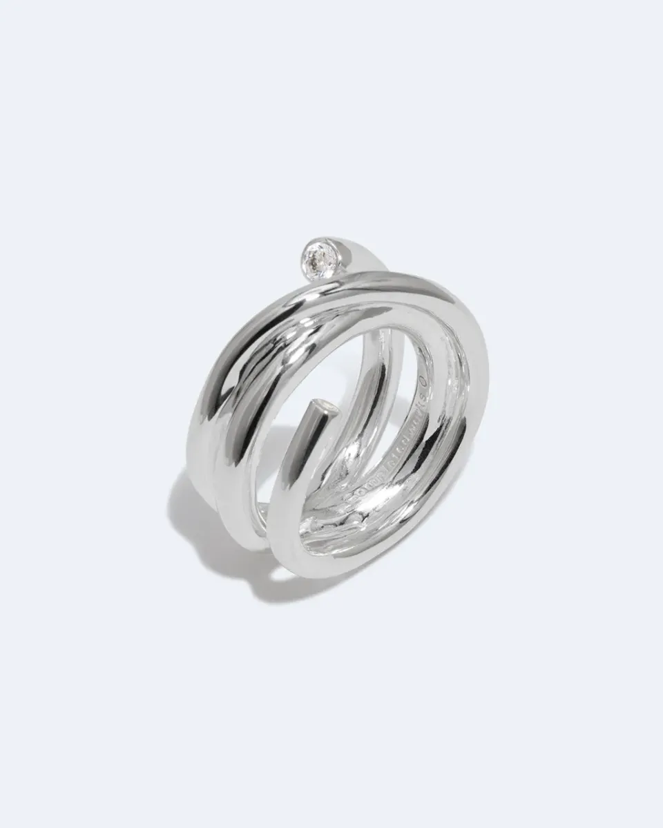 Completedworks Coil bague zirconia argent recyclé