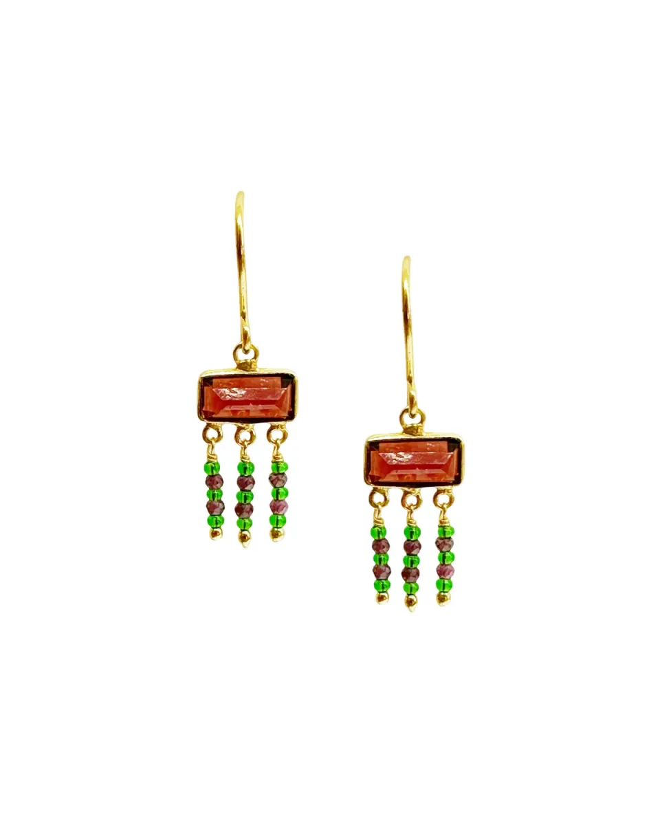 Le Fourbi de Capucine N54 boucles d’oreilles laiton doré grenat