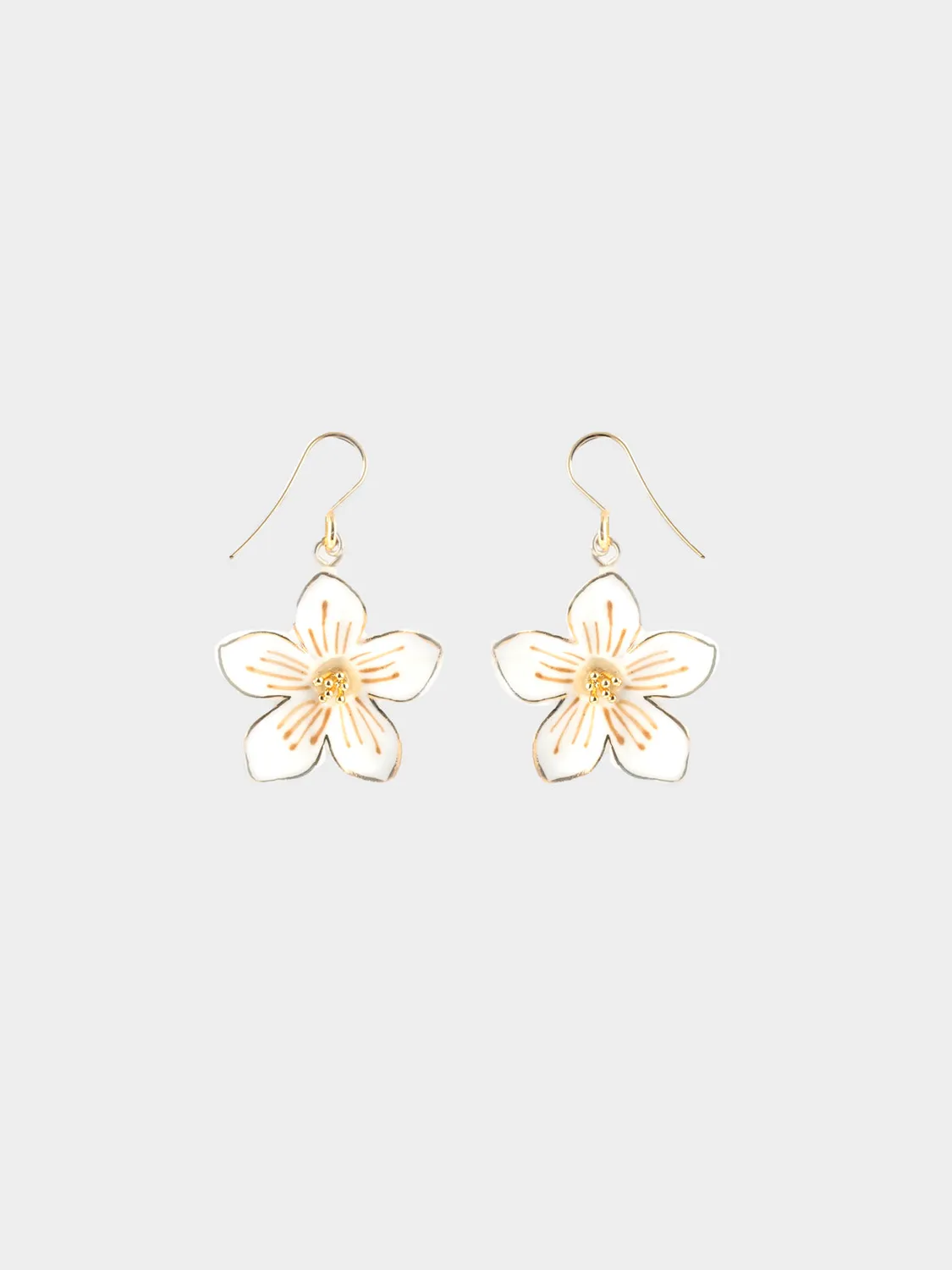 Nach Bijoux fleur blanche boucles d'oreilles pendantes porcelaine