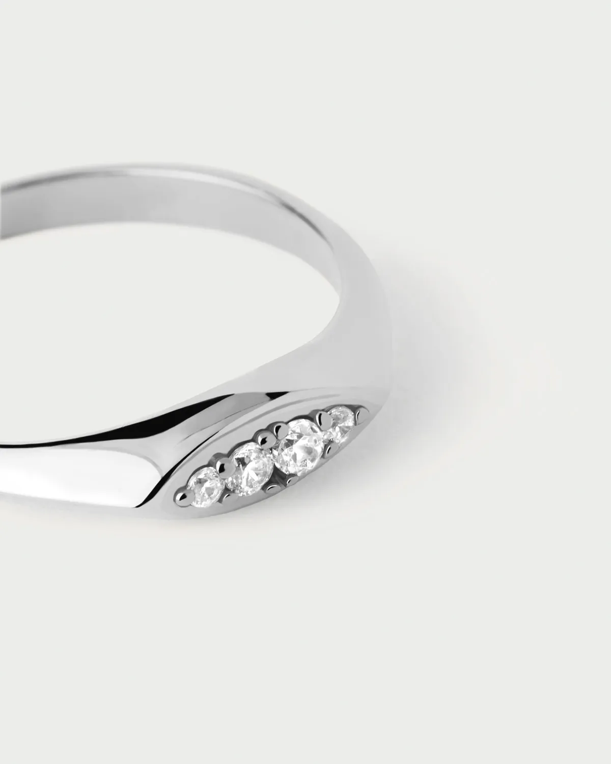 PDPAOLA Gala bague sceau argent zircone blanche 5 mm