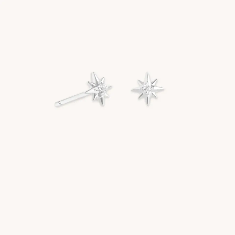 Astrid & Miyu White Topaz Star clous d'oreilles or blanc
