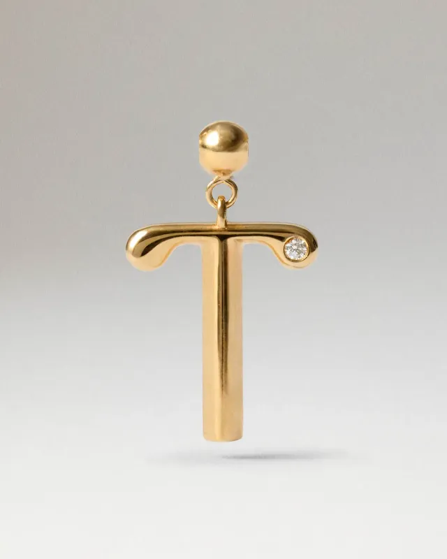 PDPAOLA Initial T charms lettre T doré zircon blanc