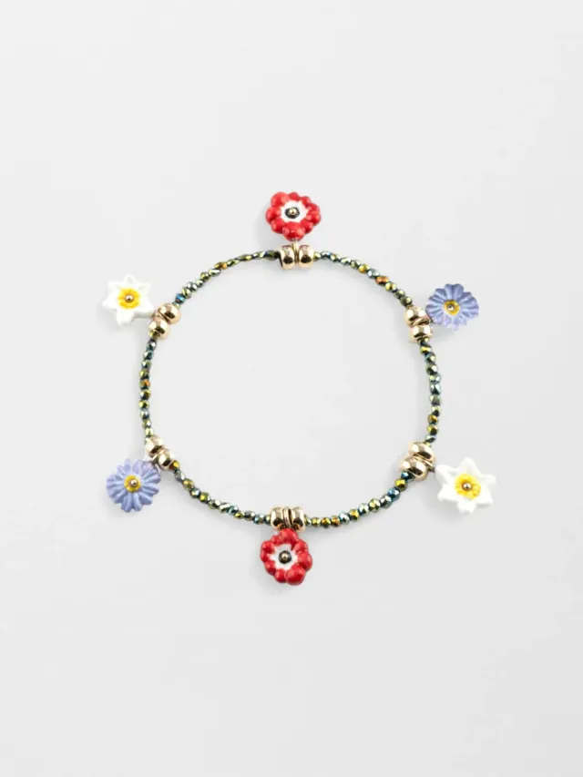 Nach Bijoux anémones bracelet perles fleurs hématite élastique