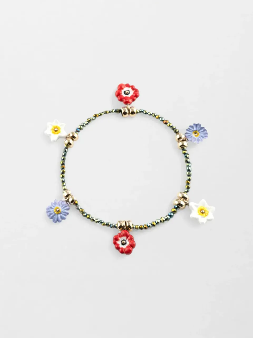 Nach Bijoux anémones bracelet perles fleurs hématite élastique