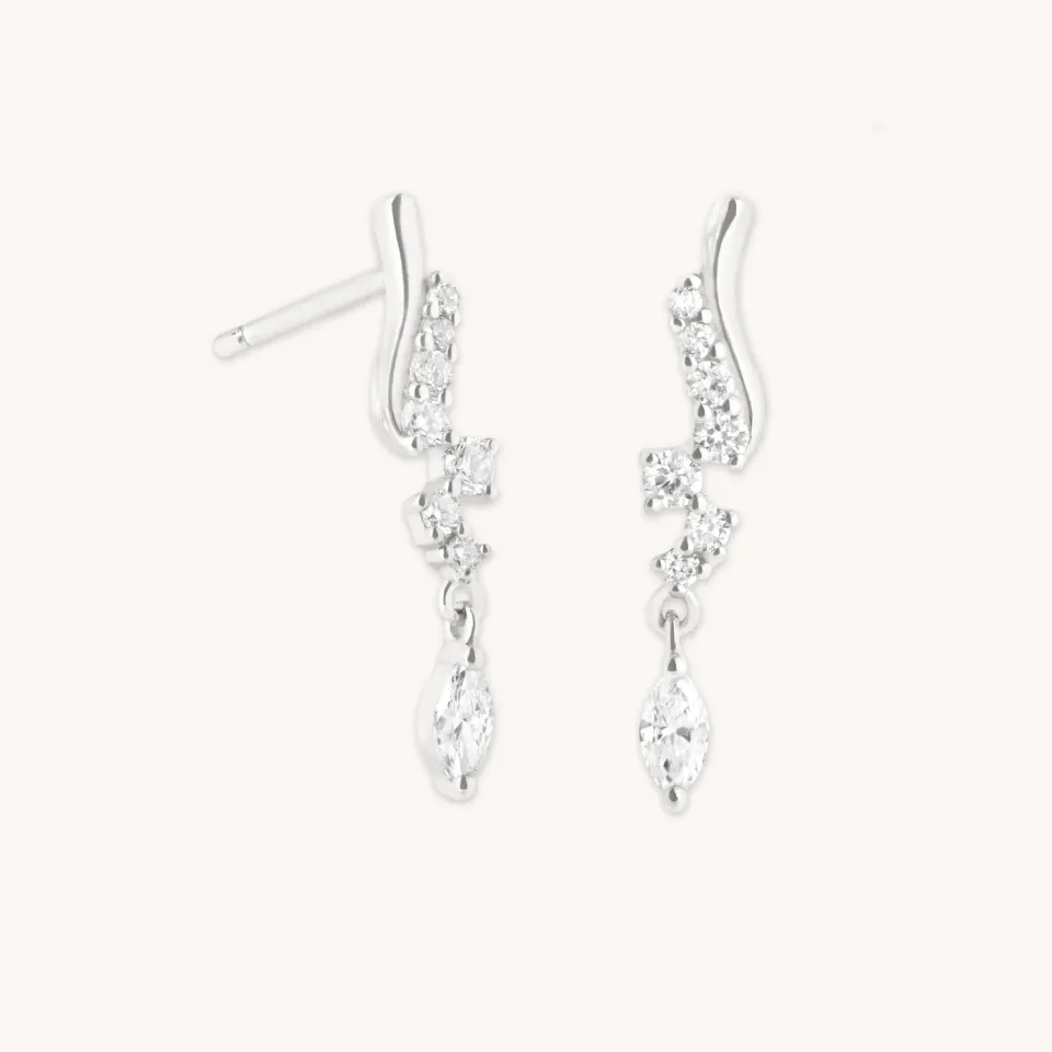 Astrid & Miyu Diamond Wave Charm boucles or blanc diamant