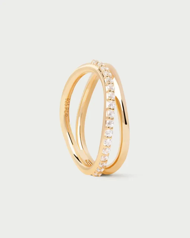 PDPAOLA Essentials Twister bague plaqué or zircones