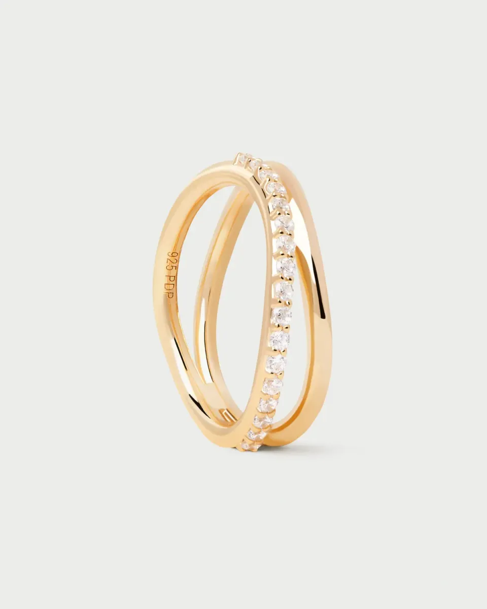 PDPAOLA Essentials Twister bague plaqué or zircones