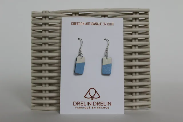 Drelin boucles d'oreilles cuir bleu blanc argent 925