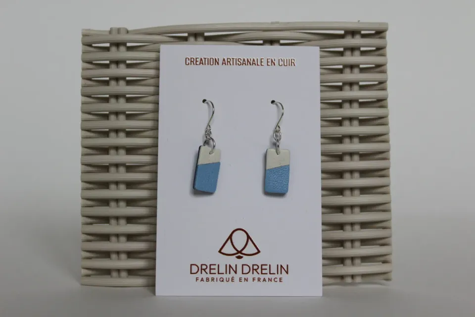 Drelin boucles d'oreilles cuir bleu blanc argent 925