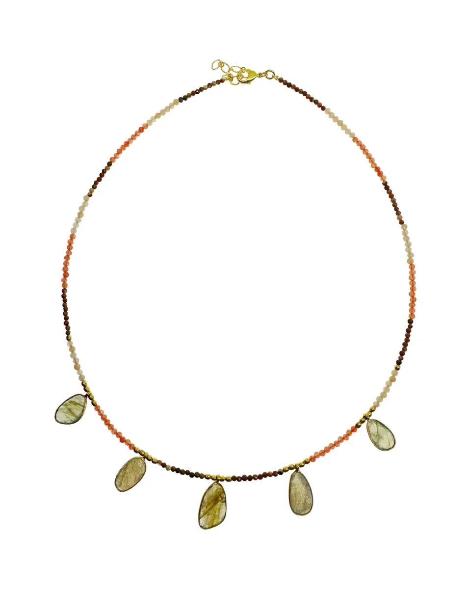 Le Fourbi de Capucine N82 collier laiton doré jaspe labradorite