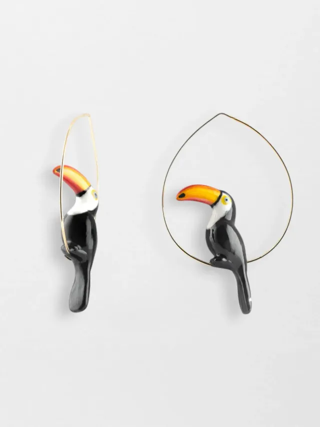 Nach Bijoux grandes créoles toucan porcelaine 6 cm