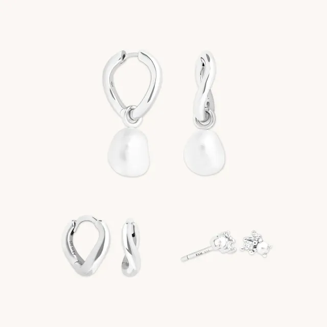 Astrid & Miyu Serenity Pearl Hoops set boucles argent perles