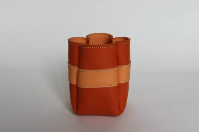 Drelin pot à crayons cuir orange 9,5 cm artisanal