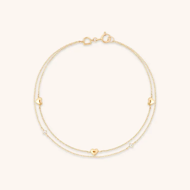 Astrid & Miyu Heart Double Chain bracelet or massif cœur