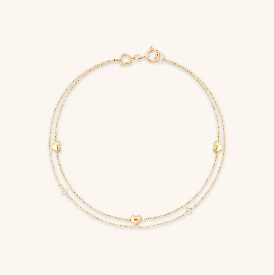 Astrid & Miyu Heart Double Chain bracelet or massif cœur
